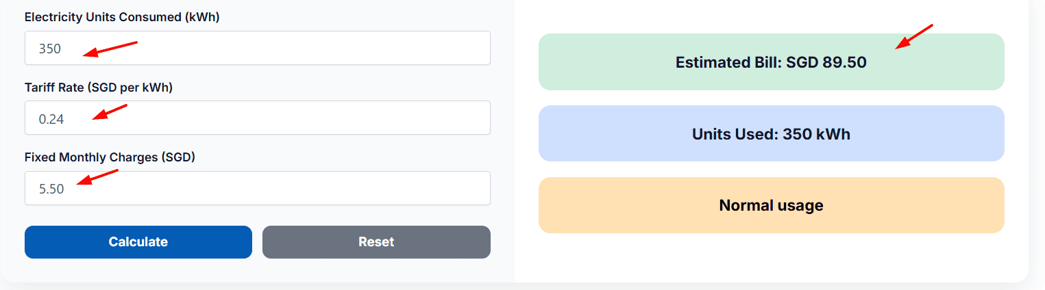 Singapore Electricity Calculator